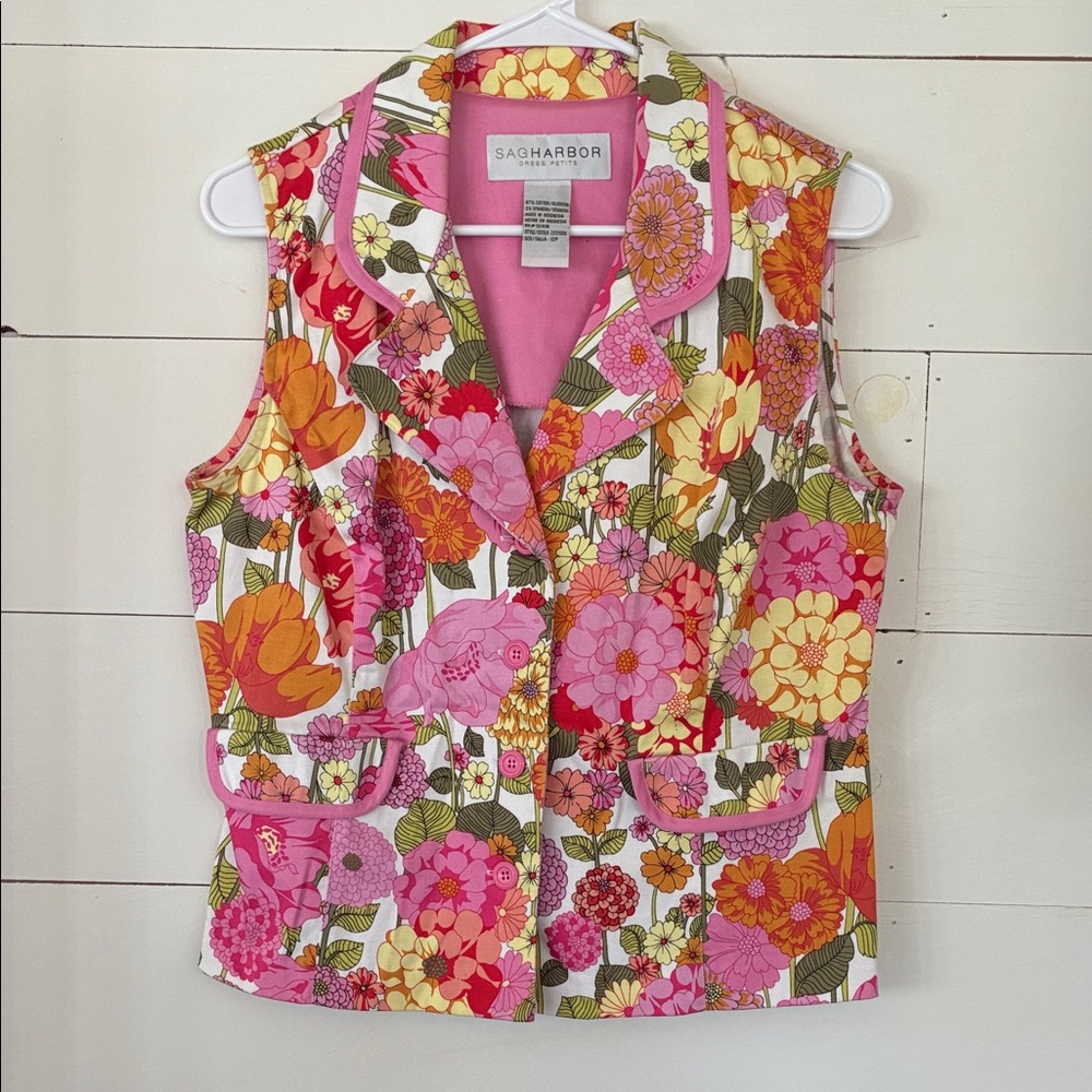 Sag Harbor Multicolor Floral Vest Vibrant Colors Size 12P